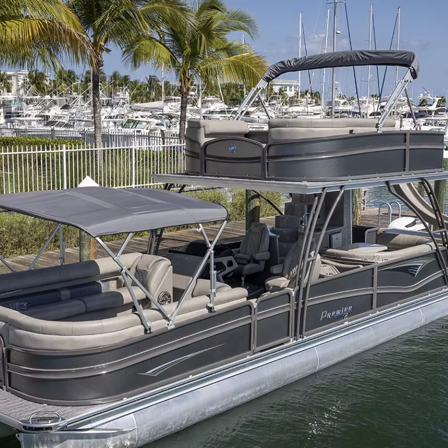 30FT 9M Aluminum Tritoon Double Layer Water Slide Pontoon Boat With Motor for Sale